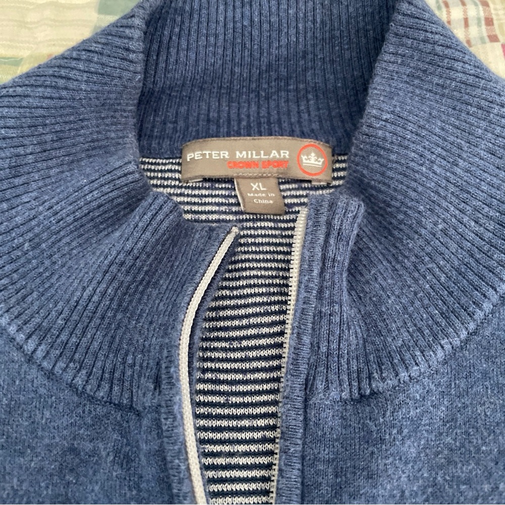 Peter Millar Blue Zip Up Sweater vest with Ribbed Knit - used